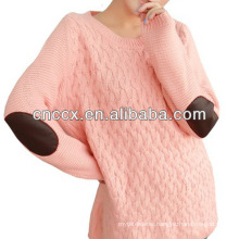 13STC5555 Fashion sweater pullover long sleeves elbow leather patch